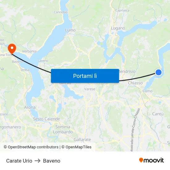 Carate Urio to Baveno map