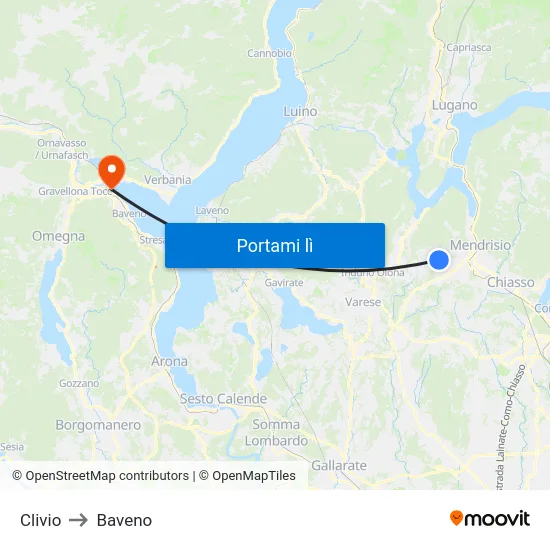 Clivio to Baveno map