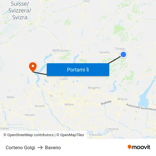 Corteno Golgi to Baveno map