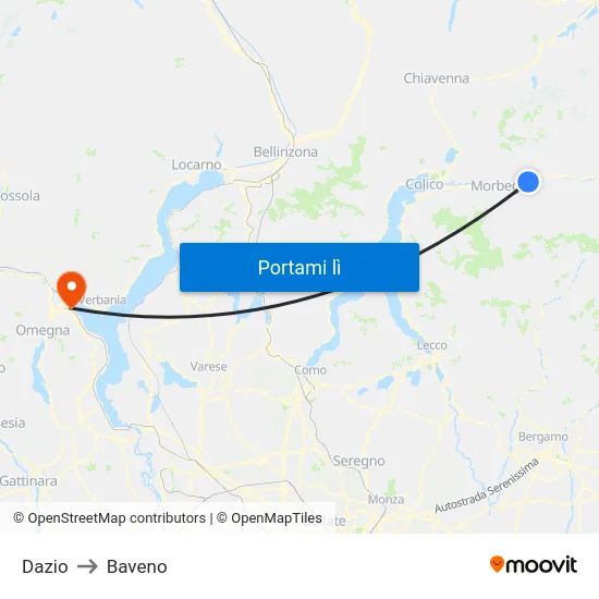 Dazio to Baveno map