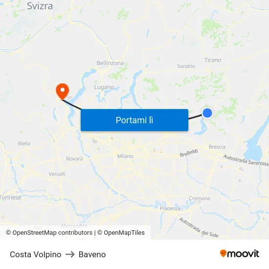 Costa Volpino to Baveno map