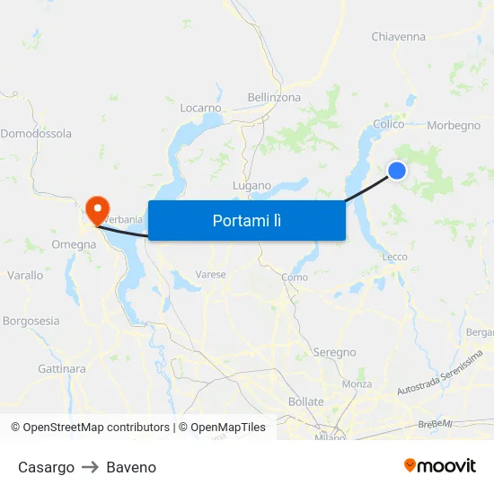 Casargo to Baveno map
