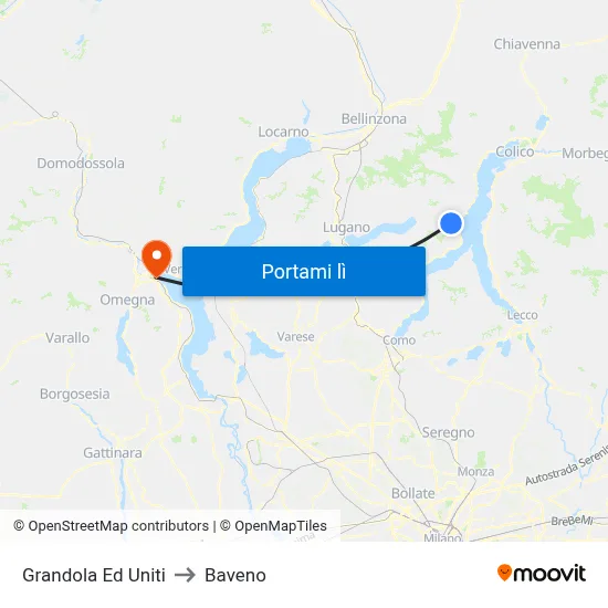 Grandola Ed Uniti to Baveno map
