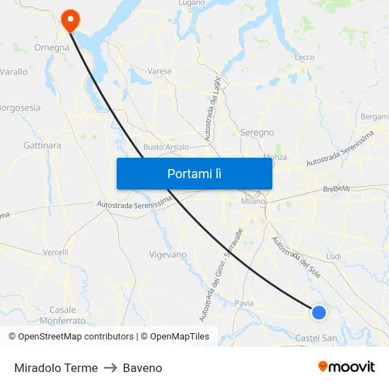 Miradolo Terme to Baveno map
