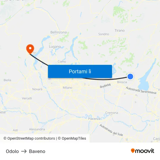 Odolo to Baveno map