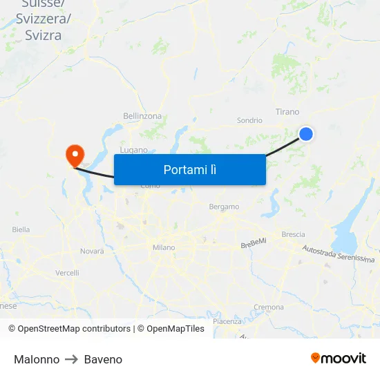 Malonno to Baveno map