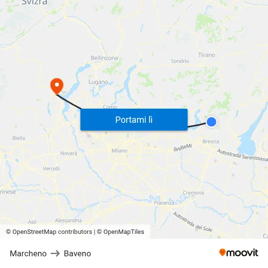Marcheno to Baveno map