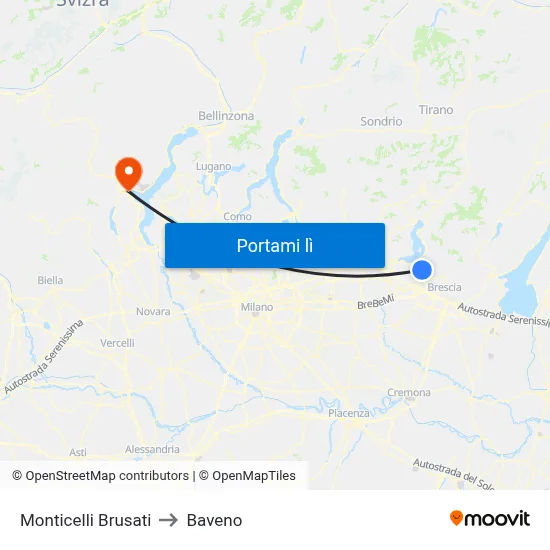 Monticelli Brusati to Baveno map