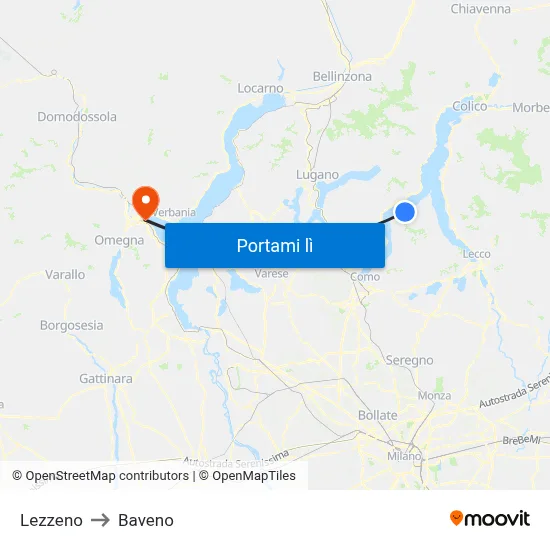 Lezzeno to Baveno map