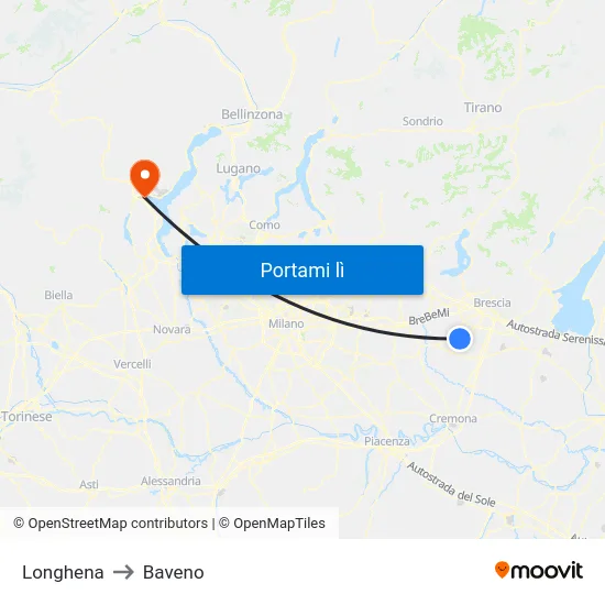 Longhena to Baveno map