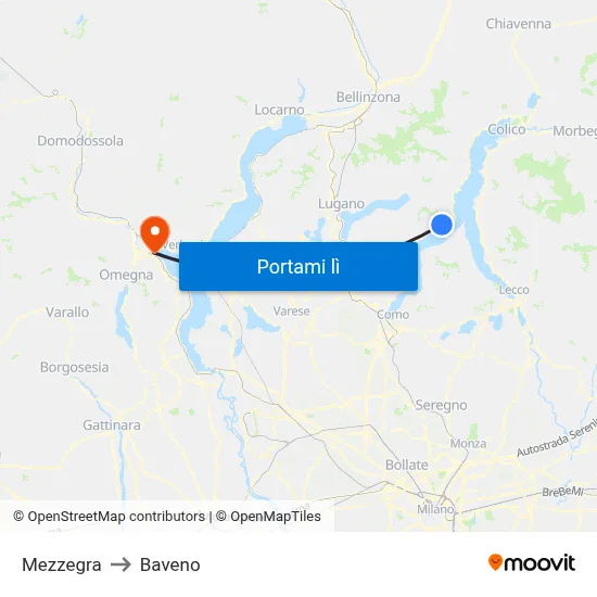 Mezzegra to Baveno map