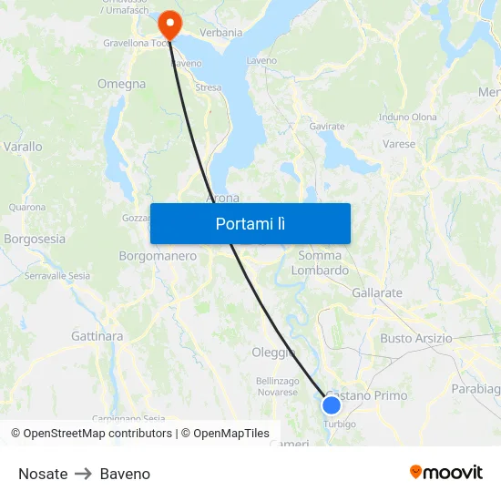 Nosate to Baveno map