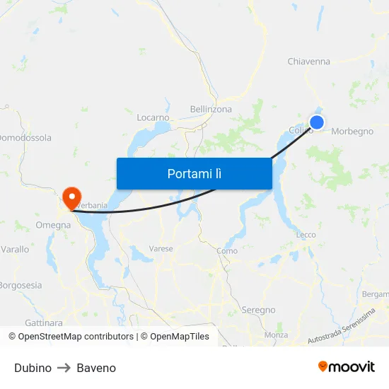 Dubino to Baveno map
