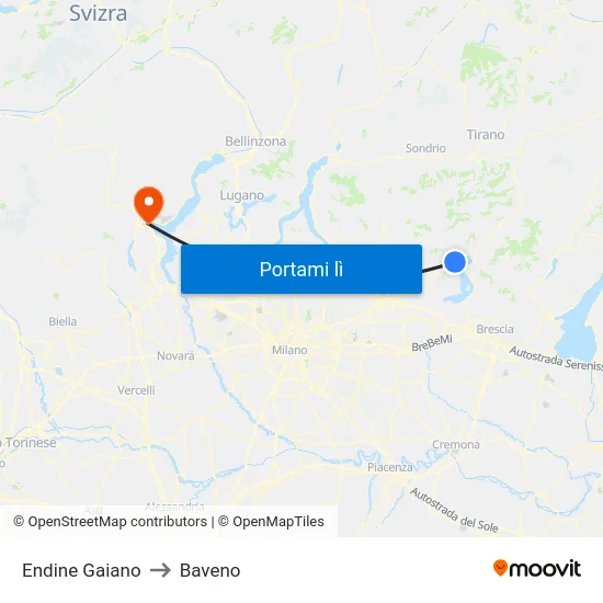Endine Gaiano to Baveno map