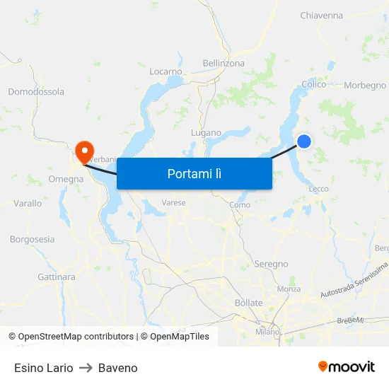 Esino Lario to Baveno map