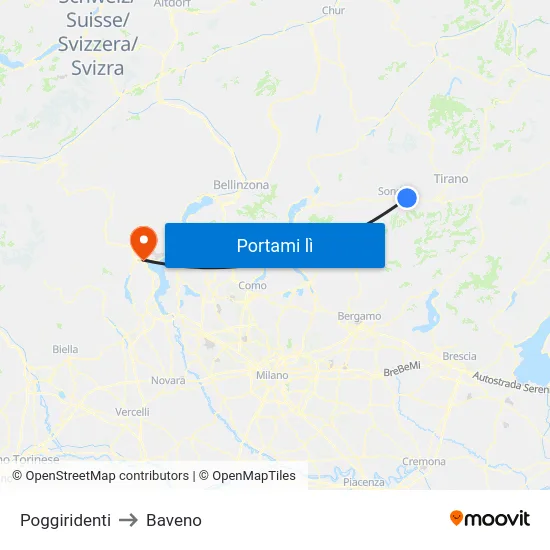 Poggiridenti to Baveno map