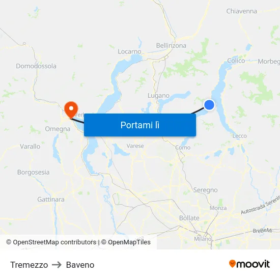 Tremezzo to Baveno map