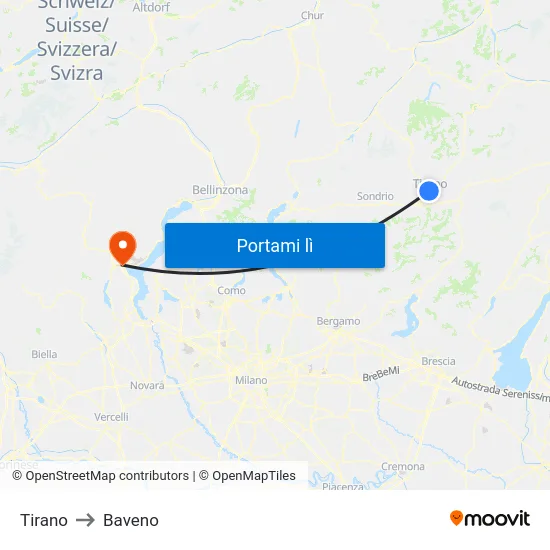 Tirano to Baveno map