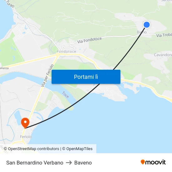 San Bernardino Verbano to Baveno map