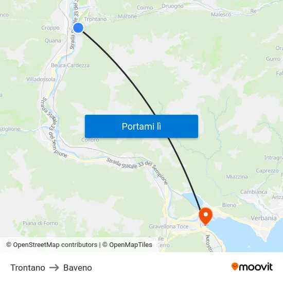 Trontano to Baveno map