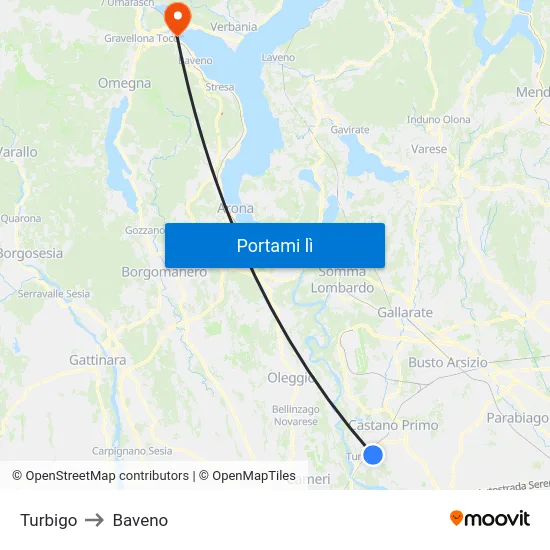 Turbigo to Baveno map