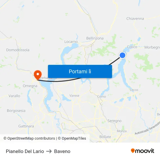 Pianello Del Lario to Baveno map