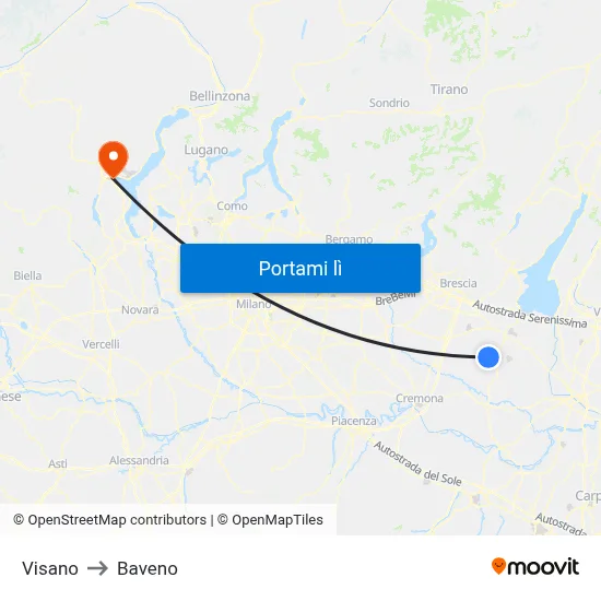 Visano to Baveno map