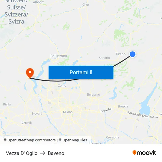 Vezza D' Oglio to Baveno map
