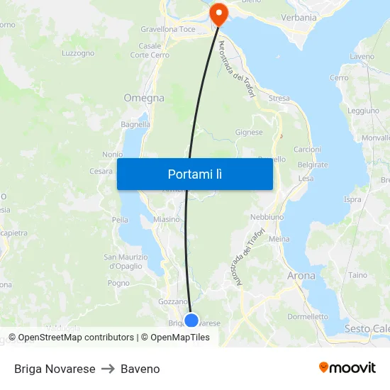 Briga Novarese to Baveno map