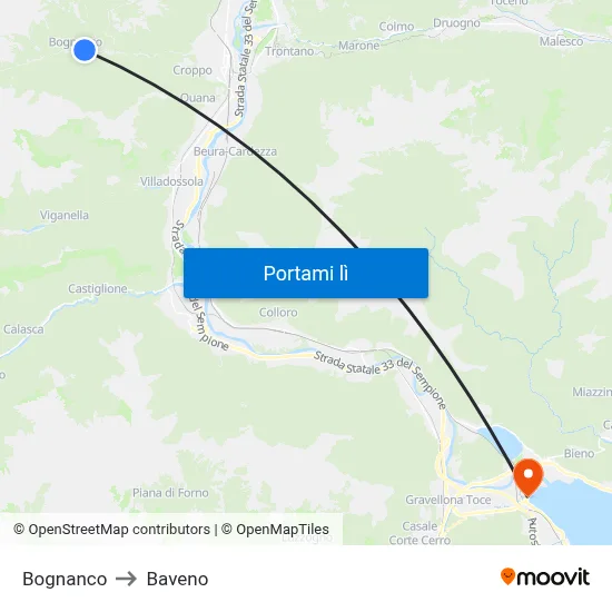 Bognanco to Baveno map