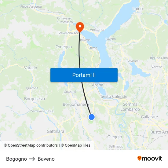 Bogogno to Baveno map