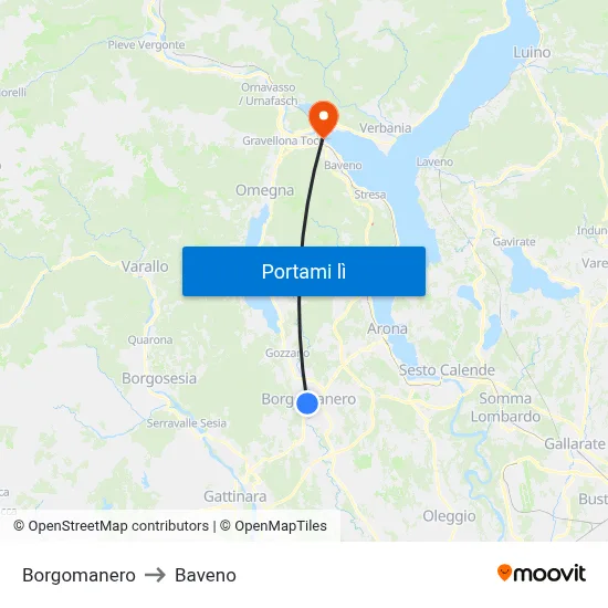 Borgomanero to Baveno map