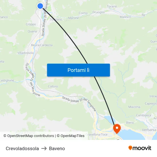 Crevoladossola to Baveno map
