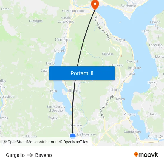 Gargallo to Baveno map