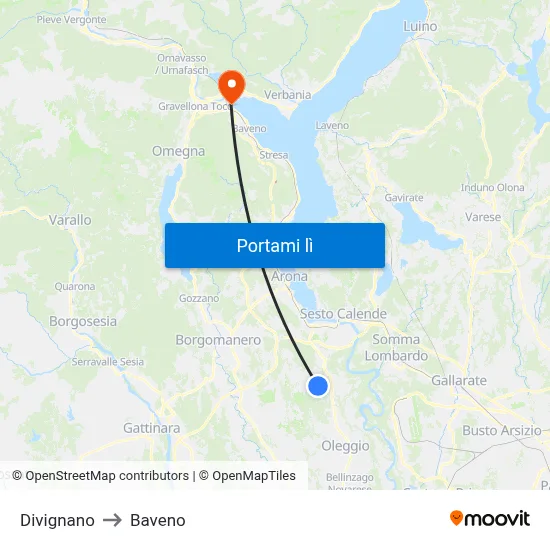 Divignano to Baveno map