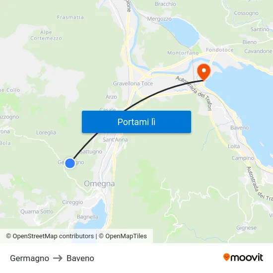 Germagno to Baveno map