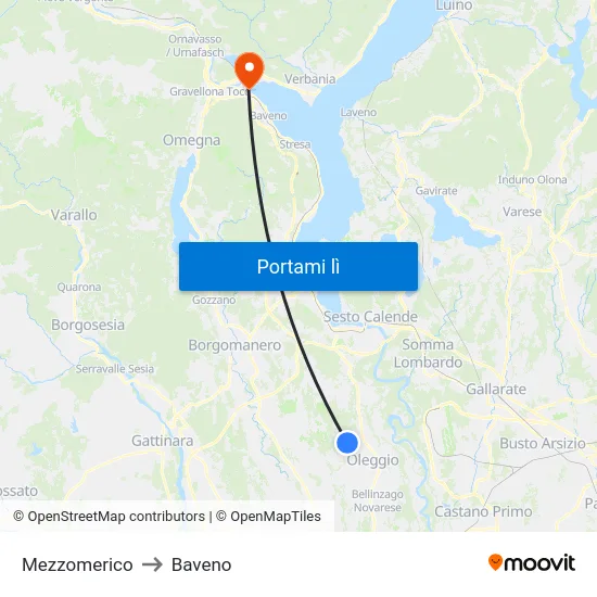 Mezzomerico to Baveno map