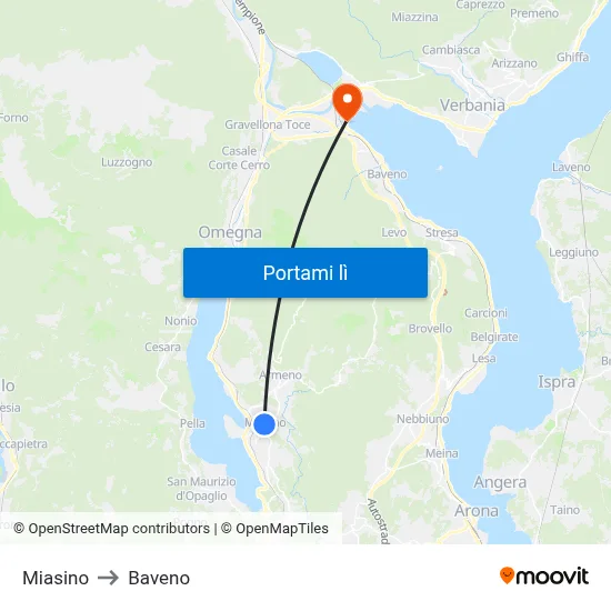Miasino to Baveno map