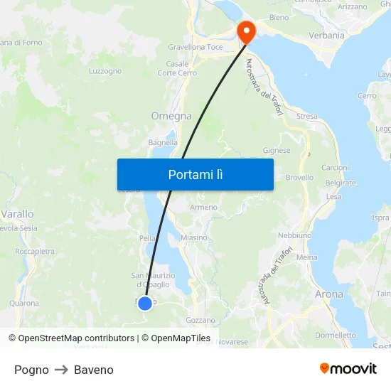 Pogno to Baveno map