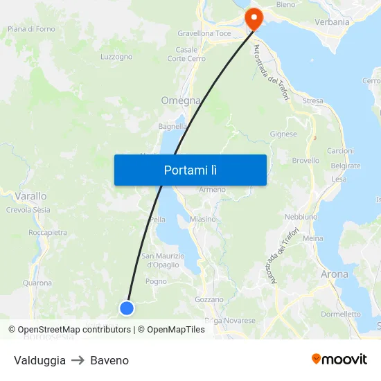 Valduggia to Baveno map