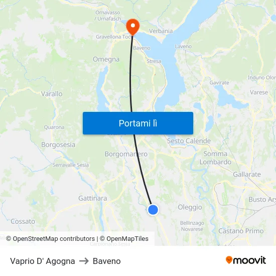 Vaprio D' Agogna to Baveno map