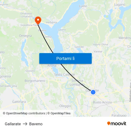 Gallarate to Baveno map