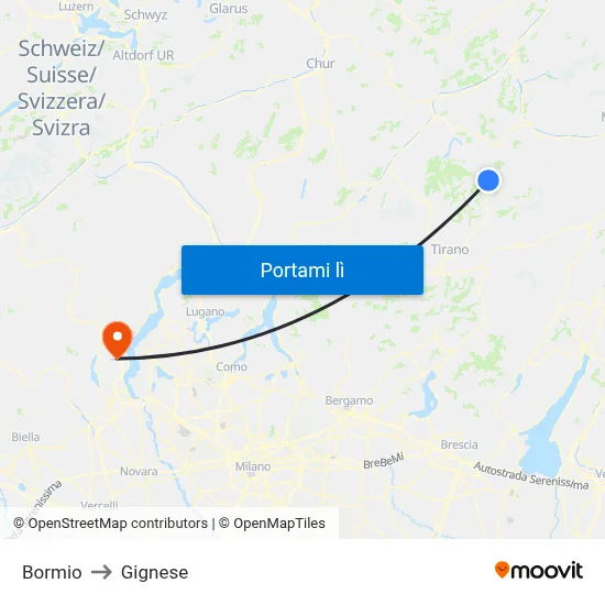 Bormio to Gignese map