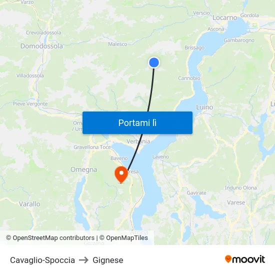 Cavaglio-Spoccia to Gignese map