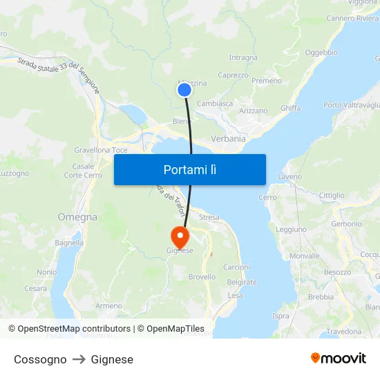 Cossogno to Gignese map
