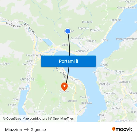 Miazzina to Gignese map