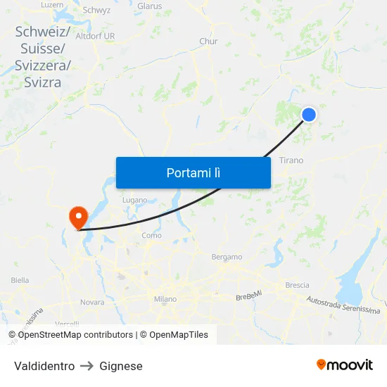 Valdidentro to Gignese map