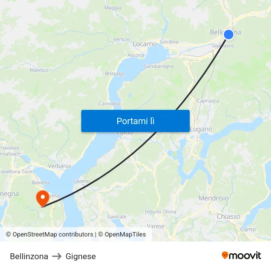 Bellinzona to Gignese map