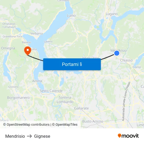 Mendrisio to Gignese map