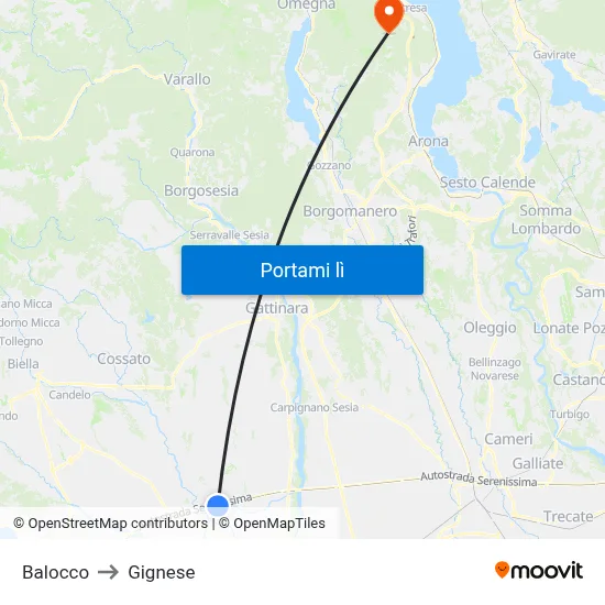 Balocco to Gignese map